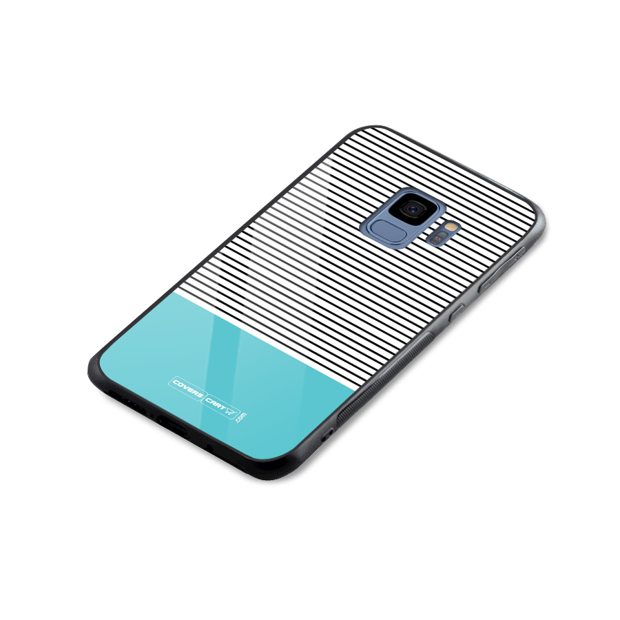 Deep Sky Blue Stripes Glass Back Case for Galaxy S9