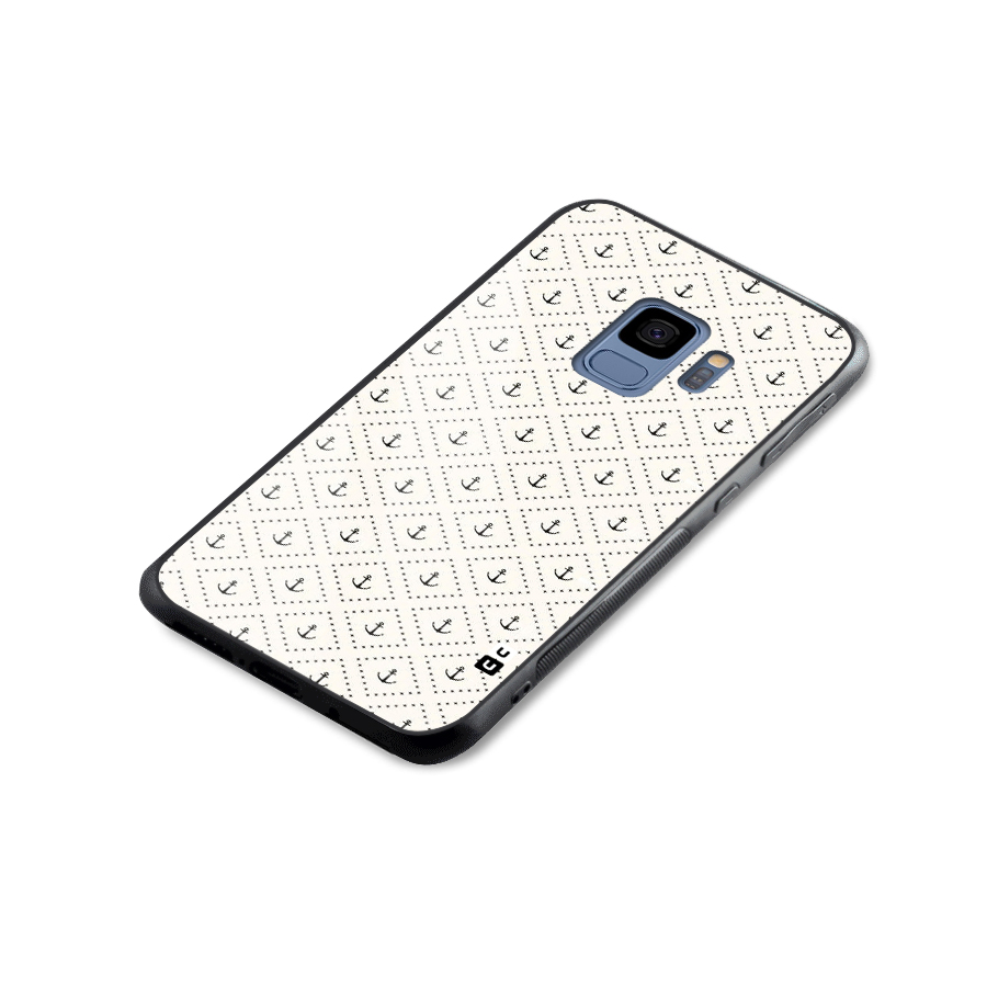 Diamond Anchor Design Glass Back Case for Galaxy S9