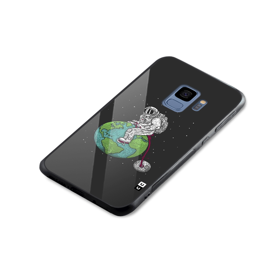 Earth Space Doodle Glass Back Case for Galaxy S9