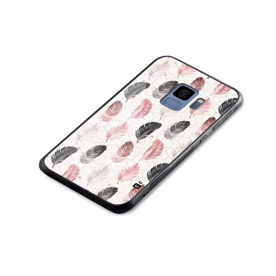Feather Line Pattern Glass Back Case for Galaxy S9
