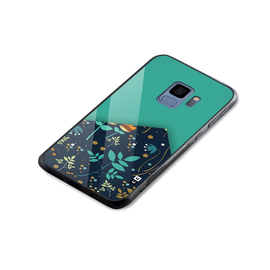 Floral Corner Glass Back Case for Galaxy S9