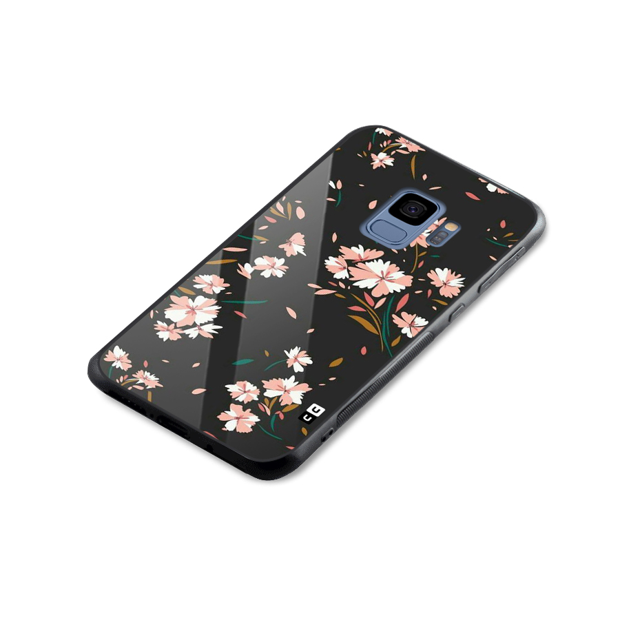 Floral Petals Peach Glass Back Case for Galaxy S9
