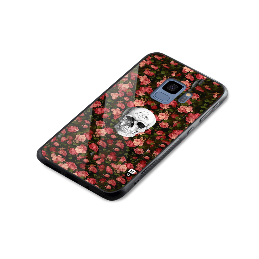 Floral Skull Love Glass Back Case for Galaxy S9