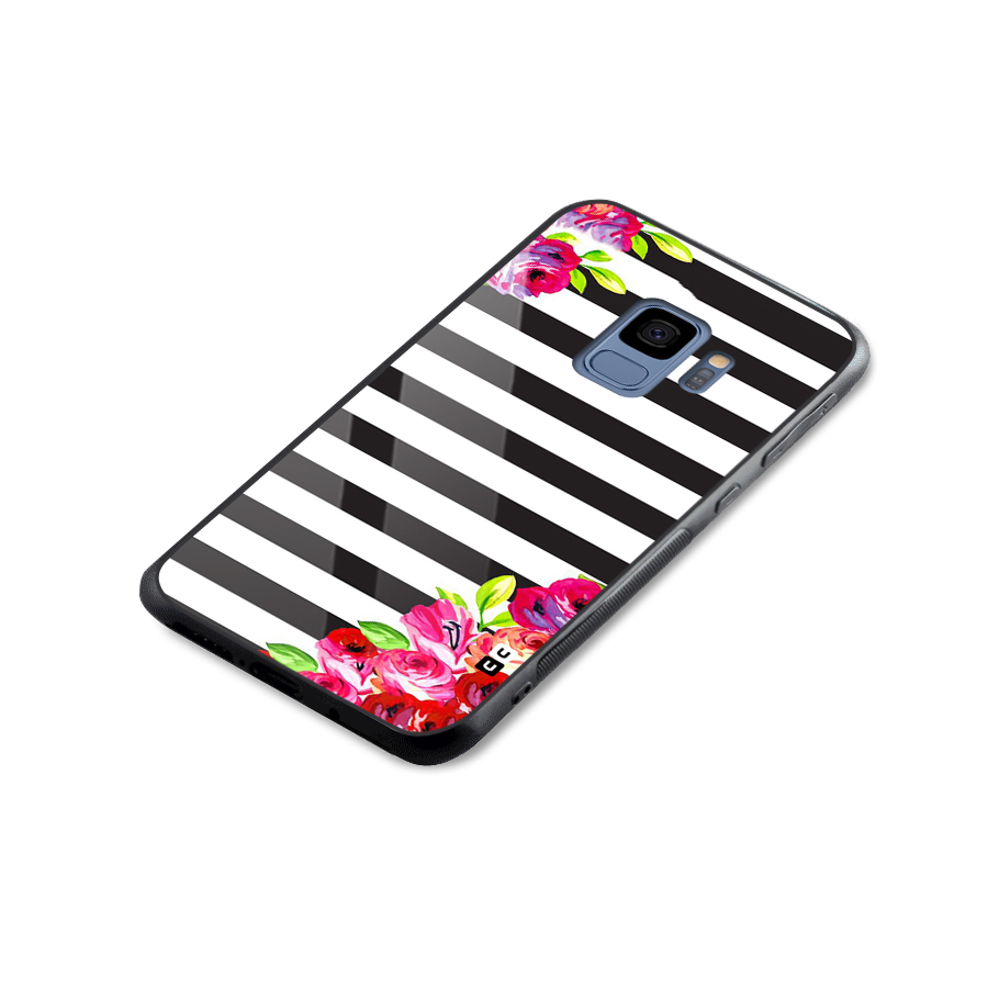 Floral Stripes Glass Back Case for Galaxy S9