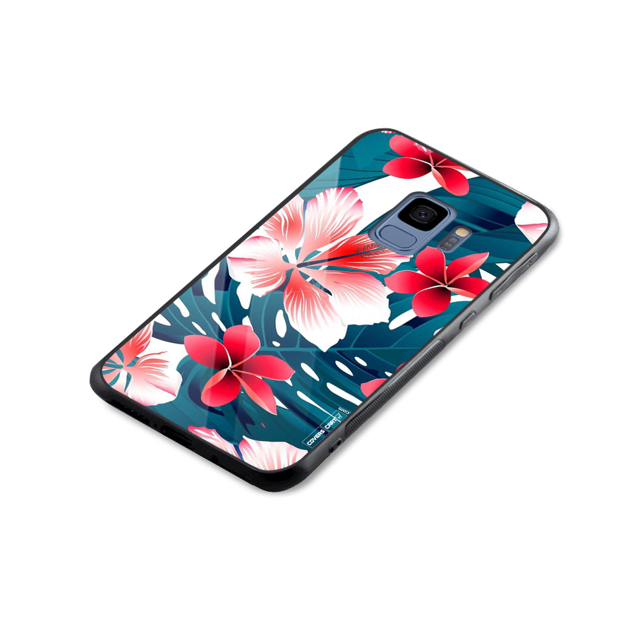 Flower design Glass Back Case for Galaxy S9