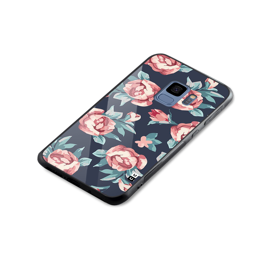 Flowers Painting Glass Back Case for Galaxy S9