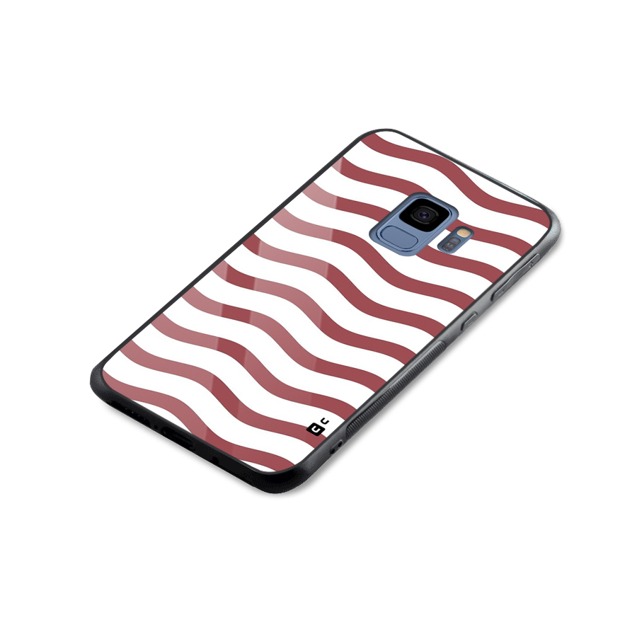 Flowing Stripes Red White Glass Back Case for Galaxy S9