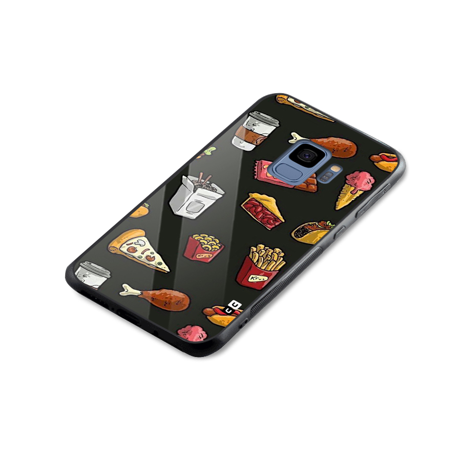 Foodie Pattern Glass Back Case for Galaxy S9