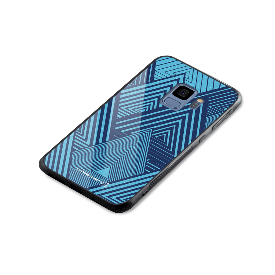Geometric Blue Print Glass Back Case for Galaxy S9