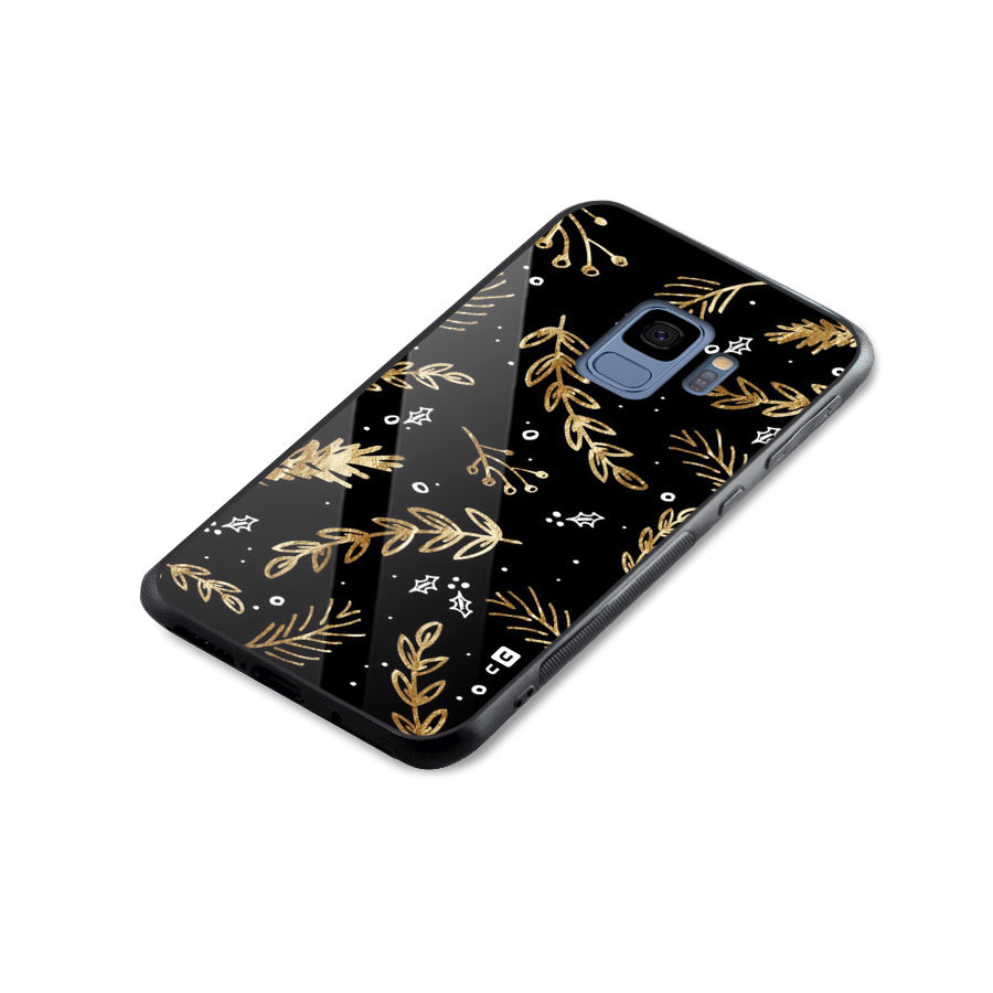 Gold Palm Leaves Glass Back Case for Galaxy S9