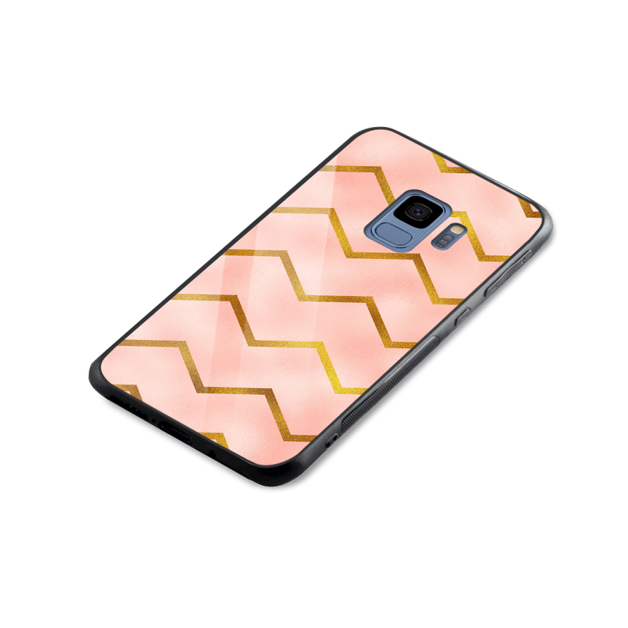 Gold Pink Pattern Glass Back Case for Galaxy S9