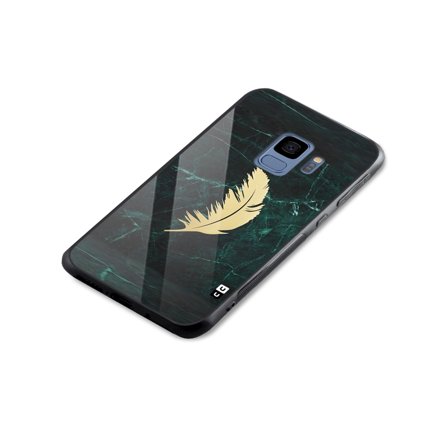 Golden Feather Glass Back Case for Galaxy S9
