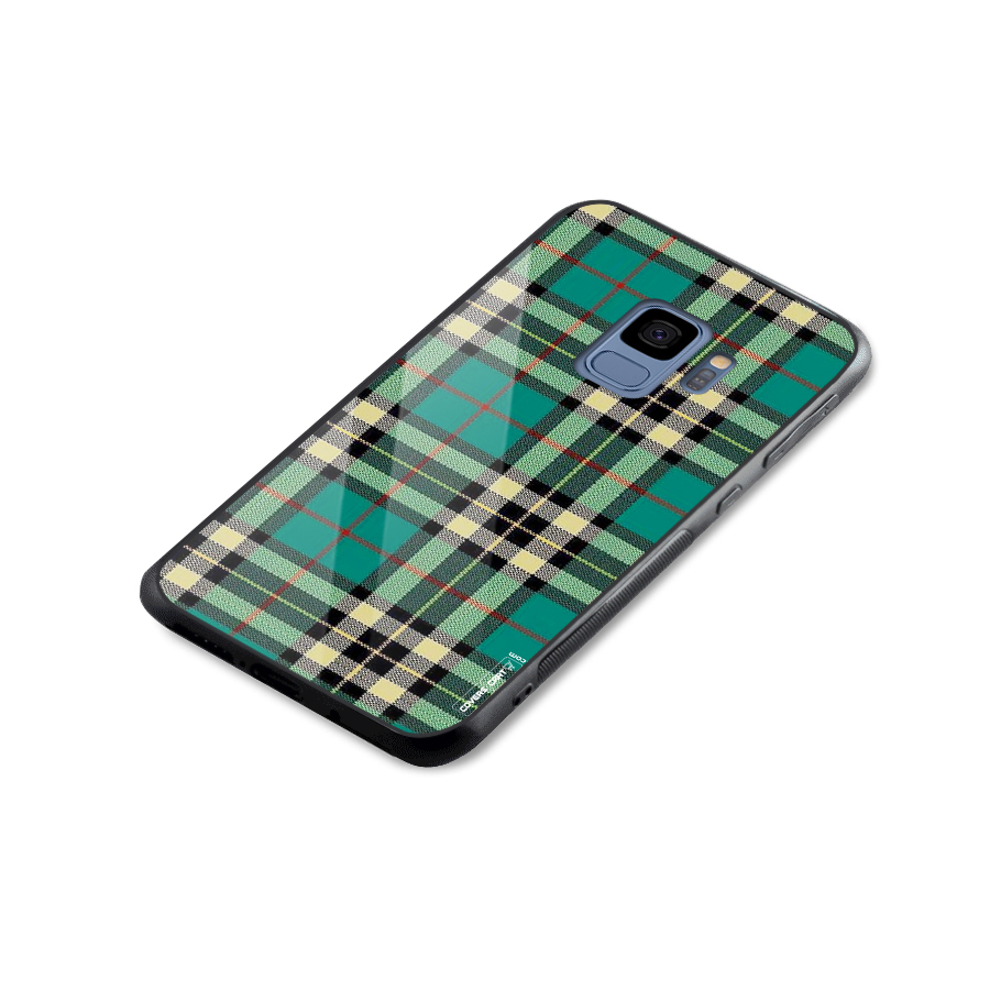 Green Check Glass Back Case for Galaxy S9