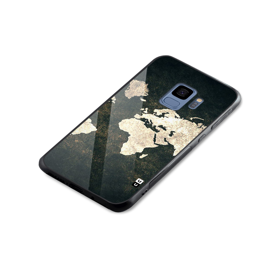 Green Gold Map Design Glass Back Case for Galaxy S9