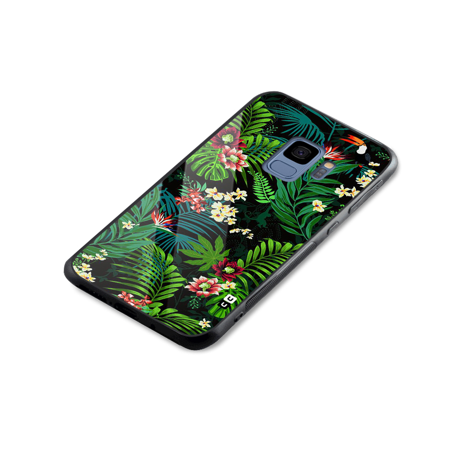 Green Leaf Design Glass Back Case for Galaxy S9