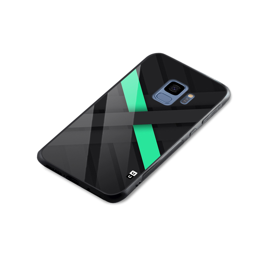 Green Stripe Diagonal Glass Back Case for Galaxy S9