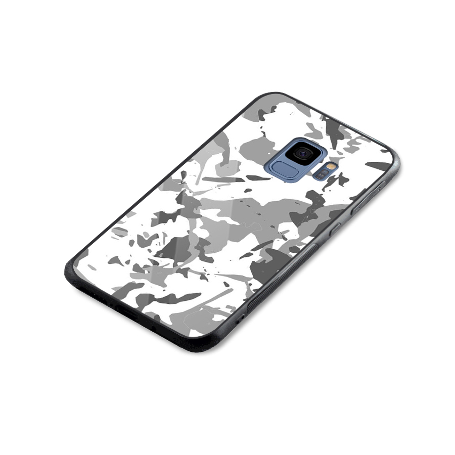 Grey Camouflage Army Glass Back Case for Galaxy S9
