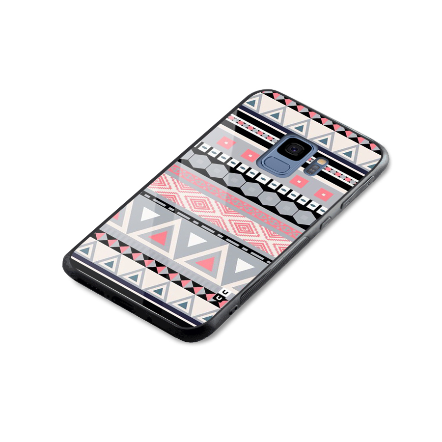 Grey Pink Pattern Glass Back Case for Galaxy S9