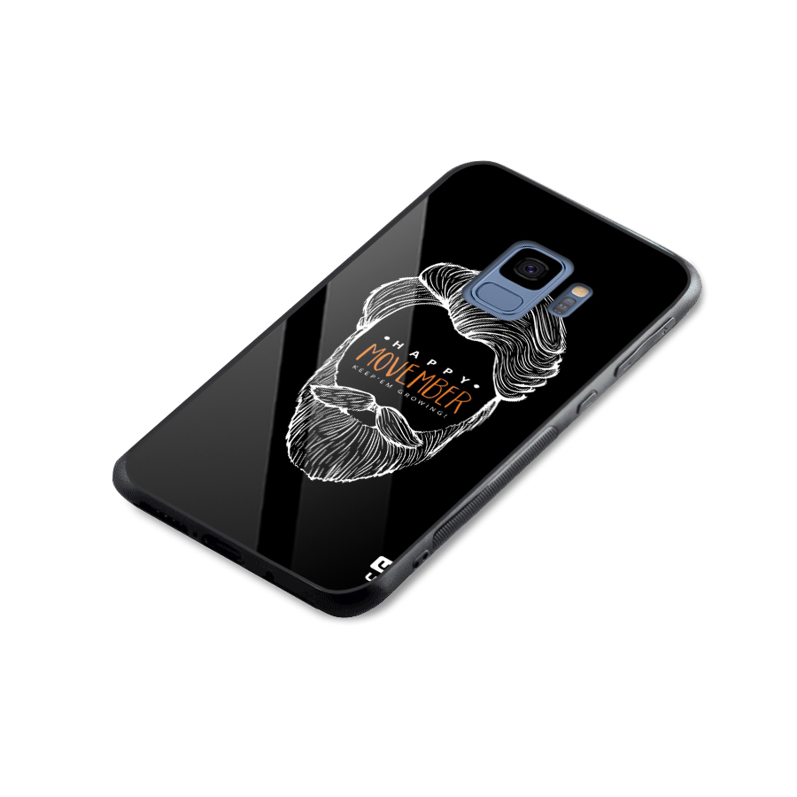 Happy Movember Black Glass Back Case for Galaxy S9