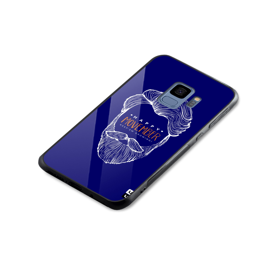 Happy Movember Blue Glass Back Case for Galaxy S9