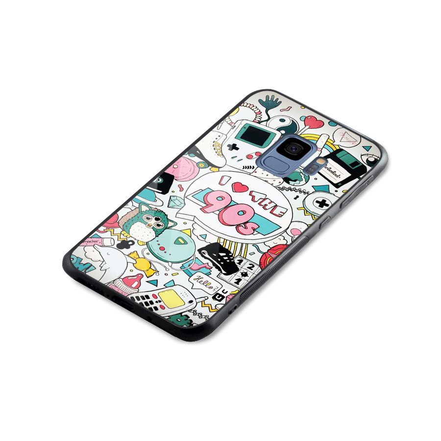 Heart 90s Glass Back Case for Galaxy S9