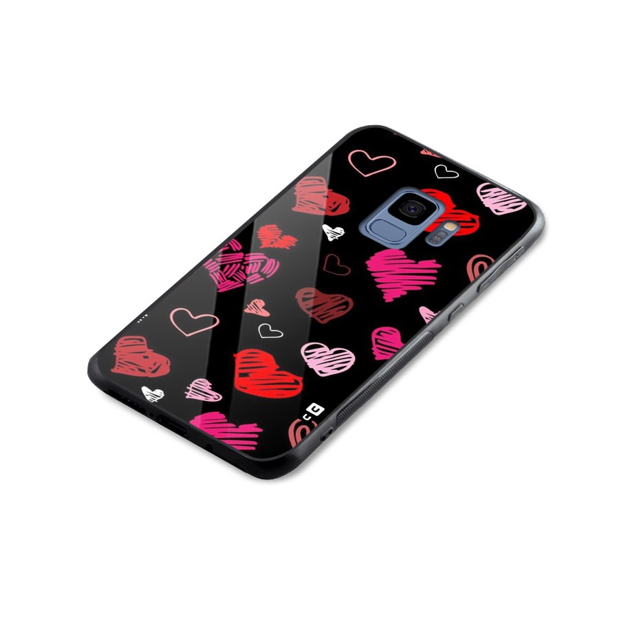 Hearts Art Pattern Glass Back Case for Galaxy S9