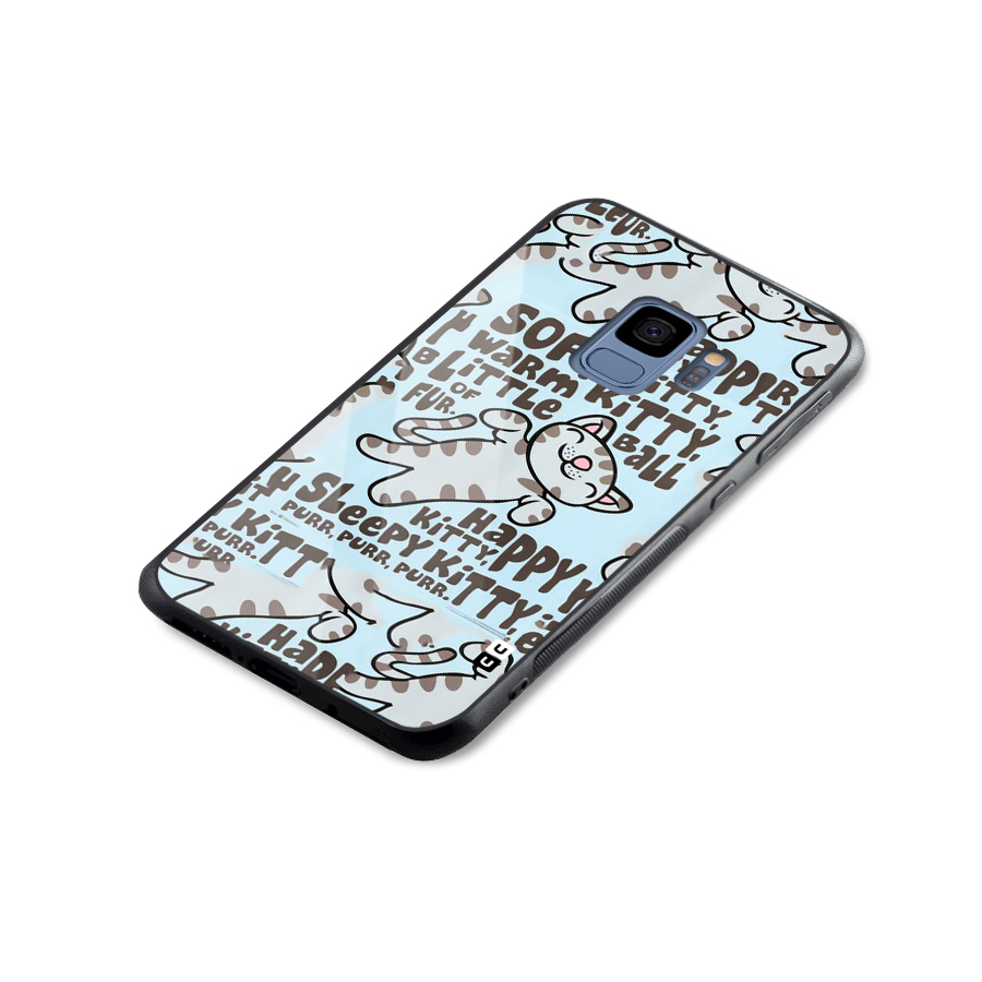 Kitty Pattern Glass Back Case for Galaxy S9