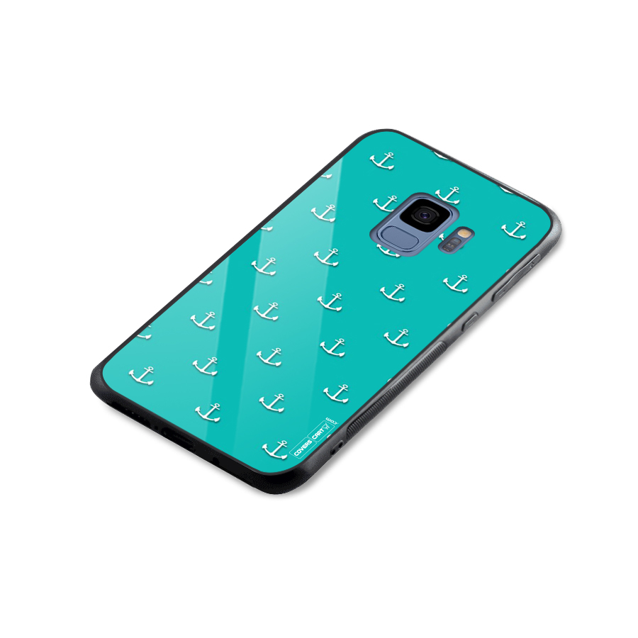Light Blue Anchor Glass Back Case for Galaxy S9