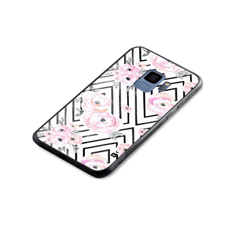 Light Pastel Flowers Design Glass Back Case for Galaxy S9