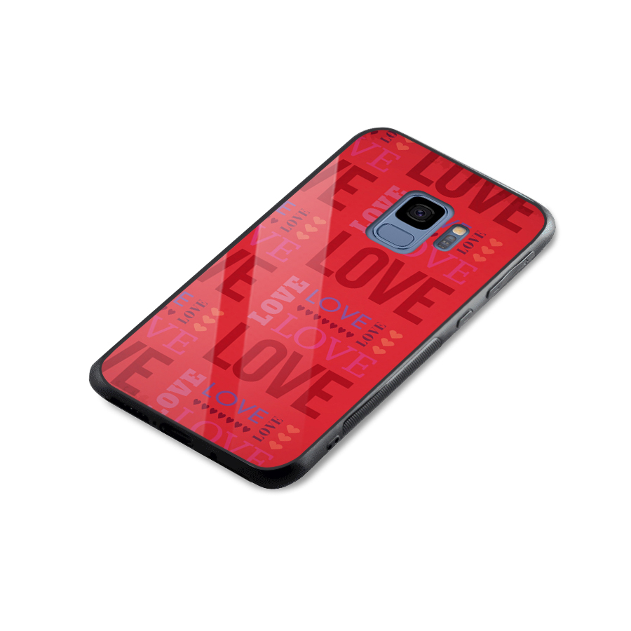 Love Pattern Glass Back Case for Galaxy S9