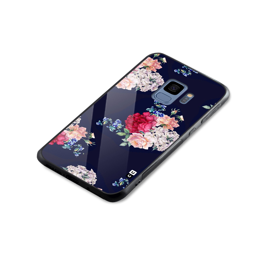 Magenta Peach Floral Glass Back Case for Galaxy S9