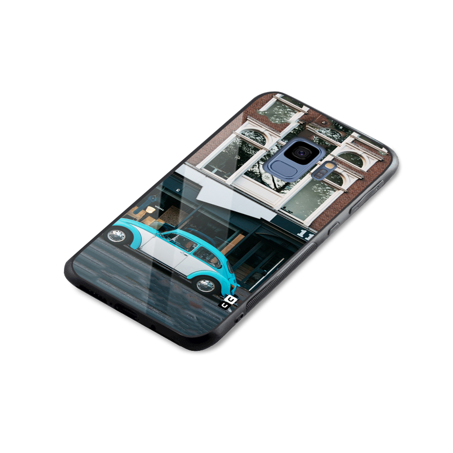 Mini Blue Car Glass Back Case for Galaxy S9