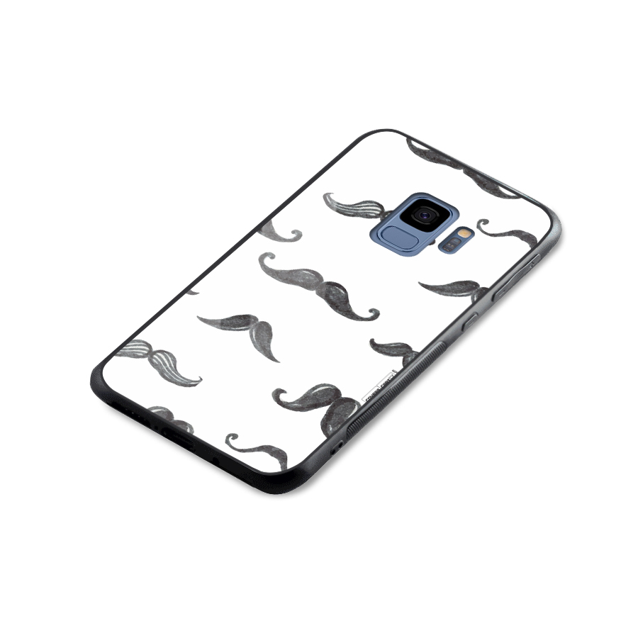 Moustache Pattern (Black) Glass Back Case for Galaxy S9