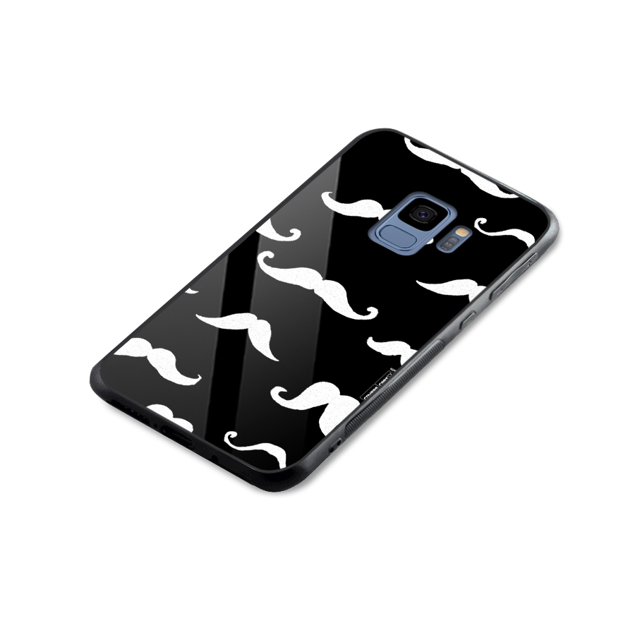 Moustache Pattern (White) Glass Back Case for Galaxy S9
