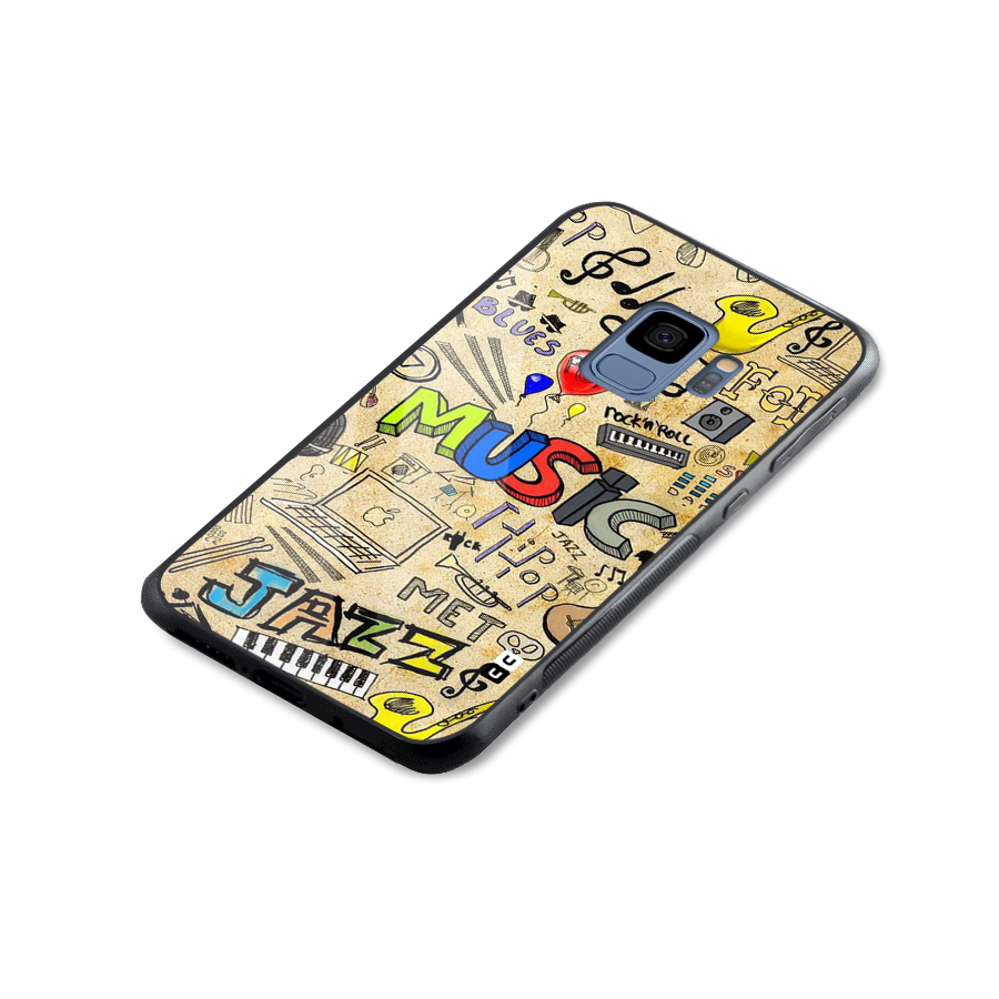 Music Pattern Glass Back Case for Galaxy S9