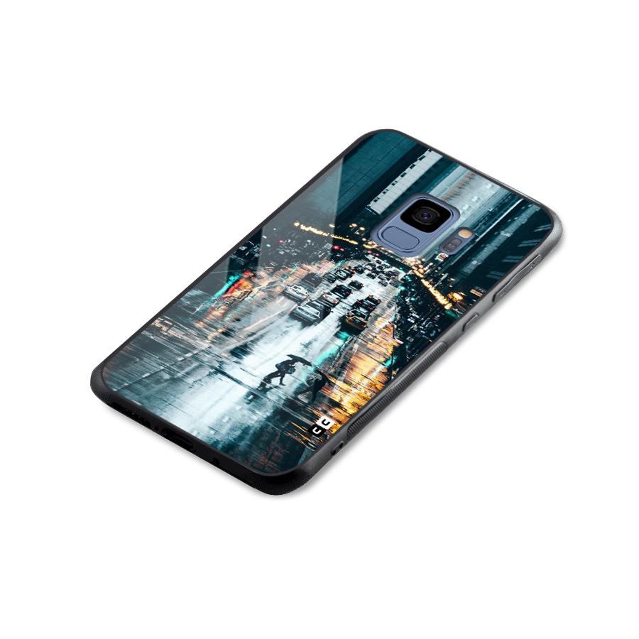 NY Streets Rainy Glass Back Case for Galaxy S9