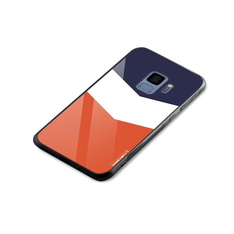 Navy Blue White Orange Arrow Glass Back Case for Galaxy S9