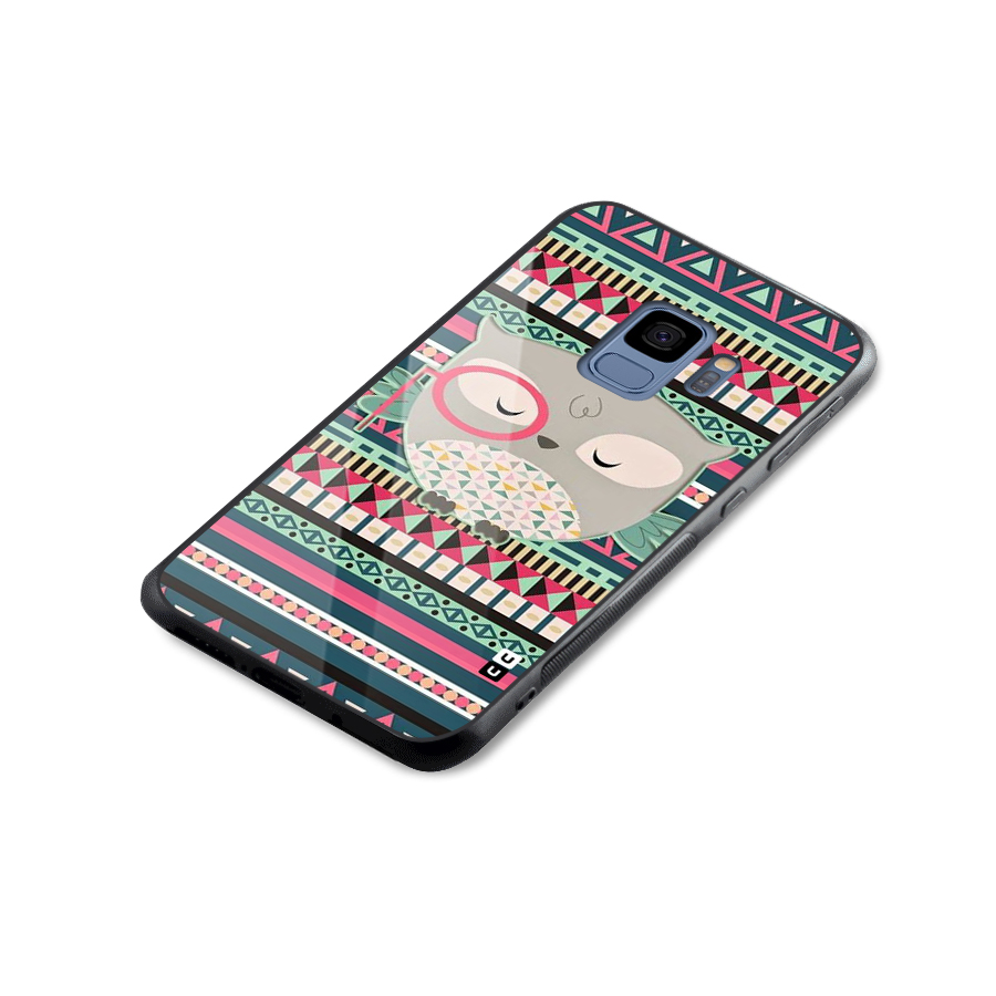 Owl Cute Pattern Glass Back Case for Galaxy S9