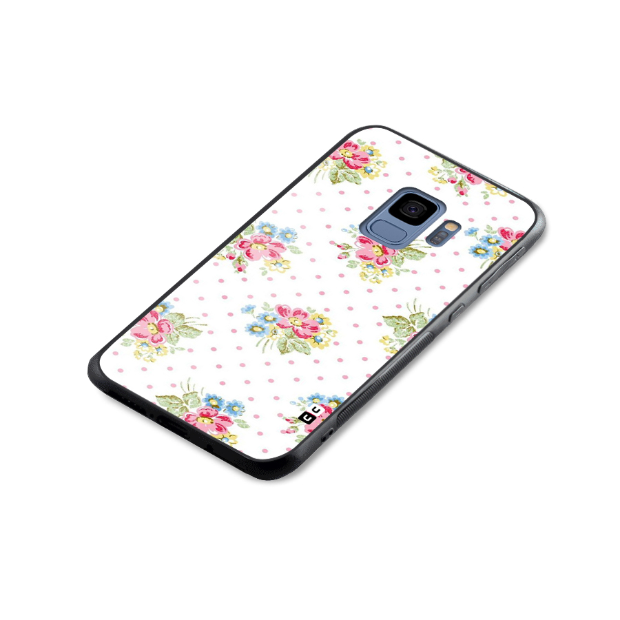 Painted Polka Floral Glass Back Case for Galaxy S9