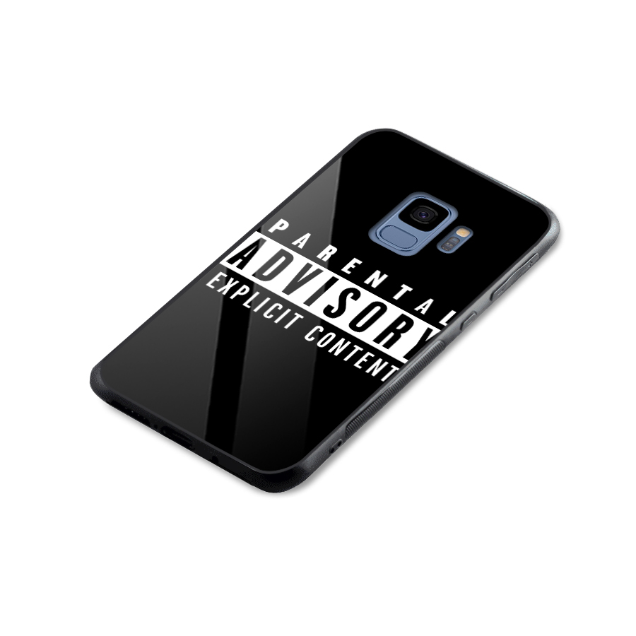 Parental Advisory Label Glass Back Case for Galaxy S9