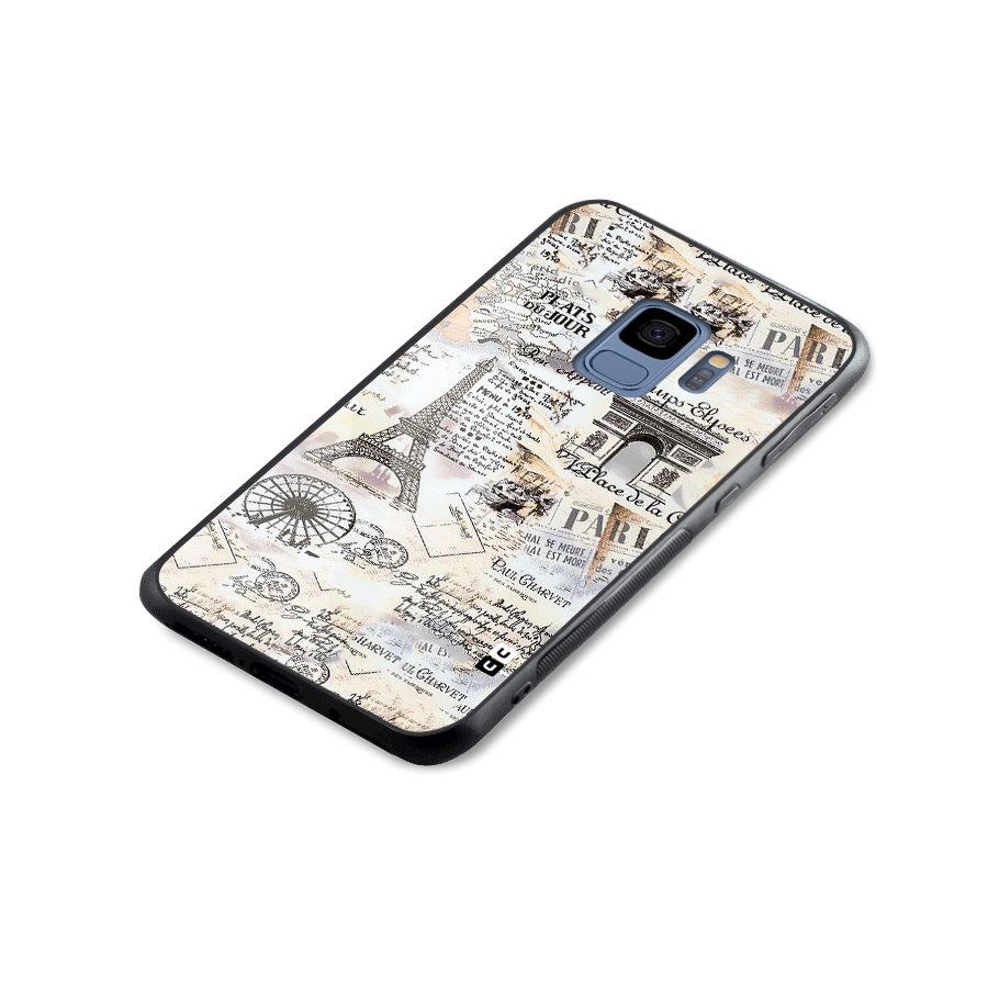 Paris Paper Glass Back Case for Galaxy S9