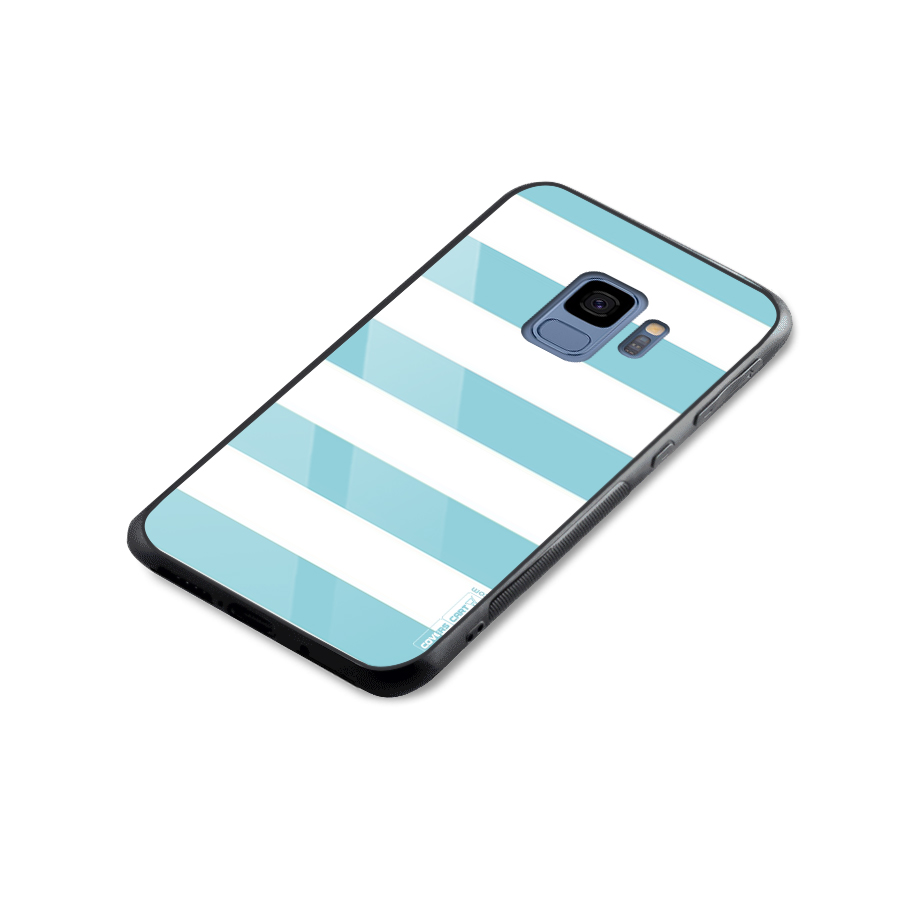Pastel Blue White Stripes Glass Back Case for Galaxy S9