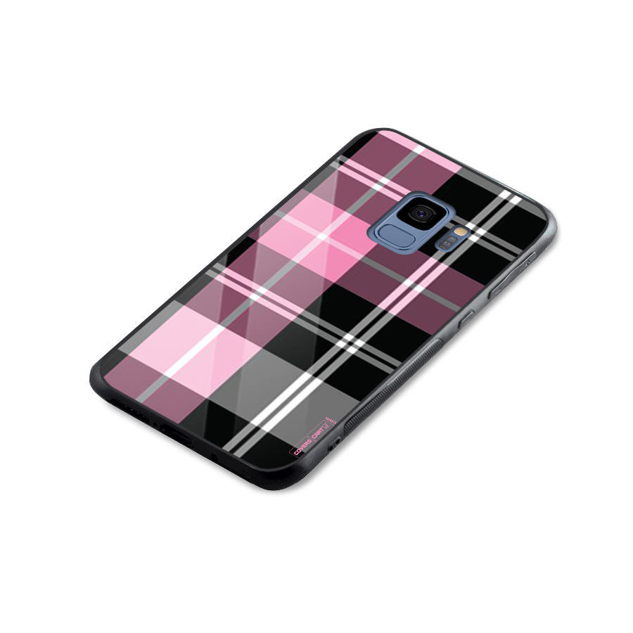 Pink Black Check Glass Back Case for Galaxy S9