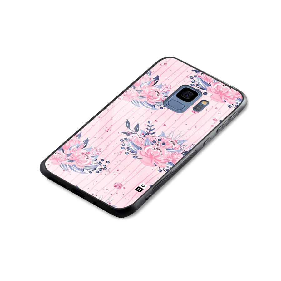 Pink Floral and Stripes Glass Back Case for Galaxy S9