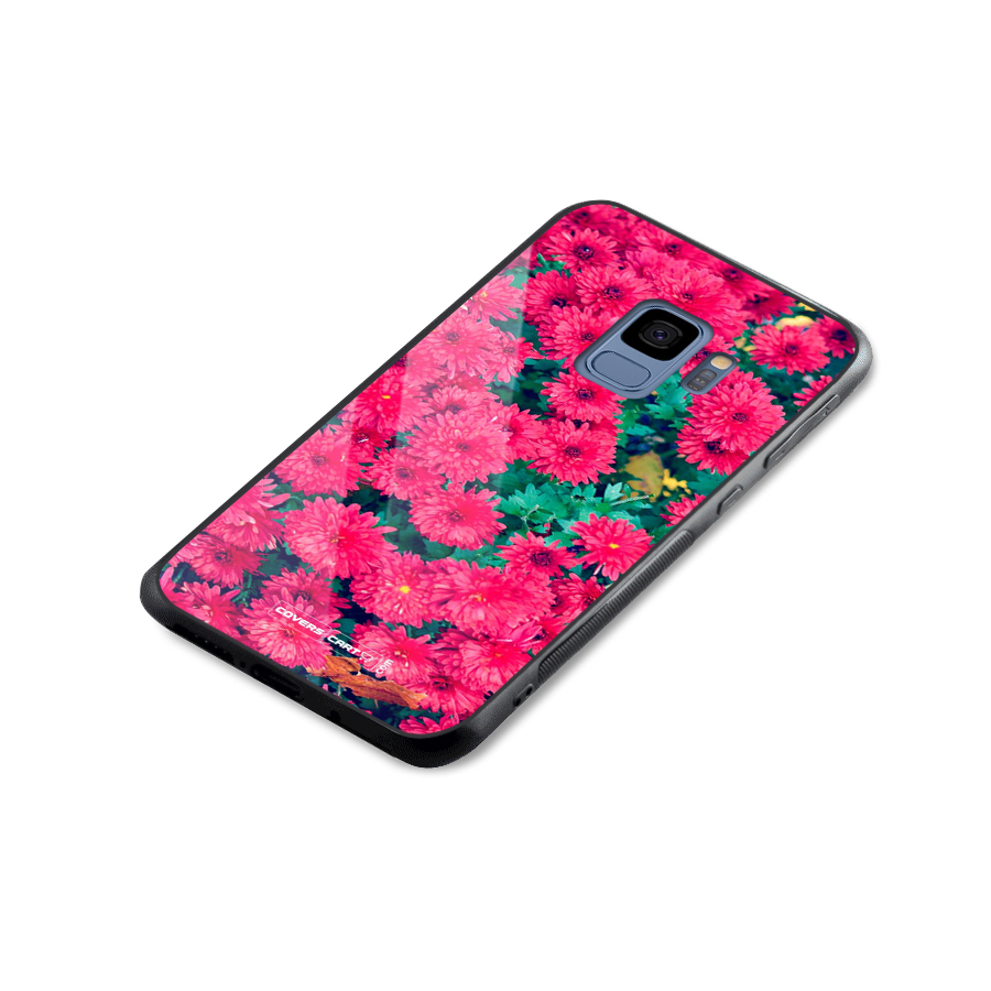 Pink Flowers Glass Back Case for Galaxy S9
