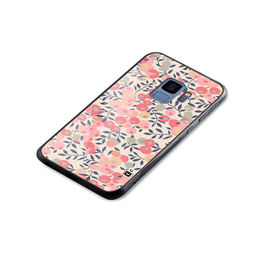 Pink Leaf Pattern Glass Back Case for Galaxy S9