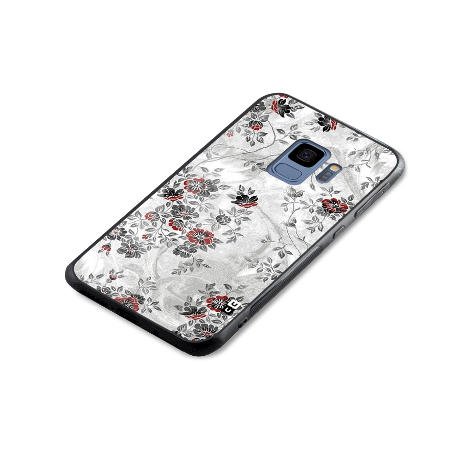 Pleasing Grey Floral Glass Back Case for Galaxy S9