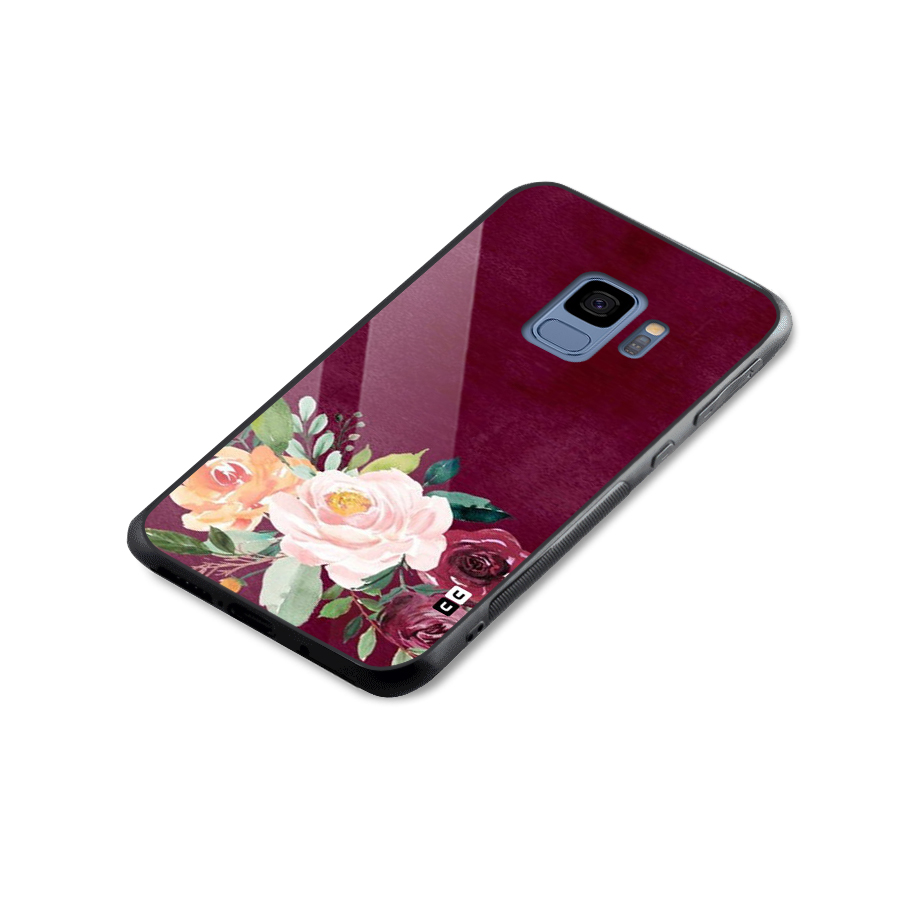 Plum Floral Design Glass Back Case for Galaxy S9