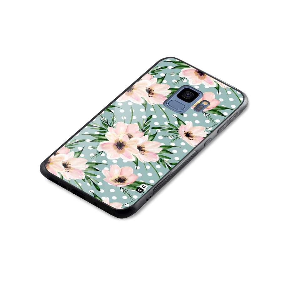 Polka Art Floral Glass Back Case for Galaxy S9