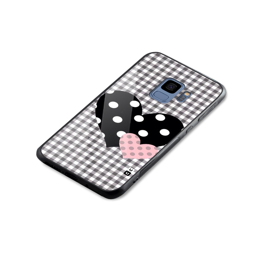 Polka Check Hearts Glass Back Case for Galaxy S9